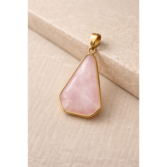 The Unbranded Brand Jewelry - Rose Quartz Pendant Gold Tone Natural Pink Crystal Minimalist Boho Healing Stone